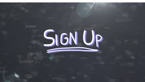 animation of sign up over black background with math formulas