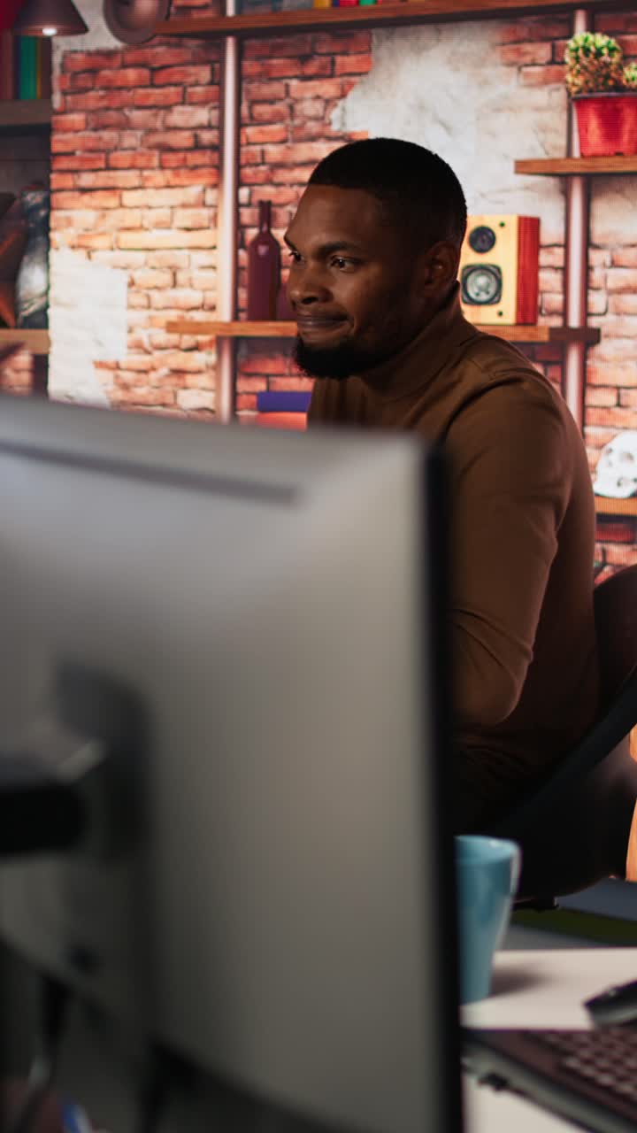 Vertical video Upset programmer annoyed by computer bugs while coding in IT startup office