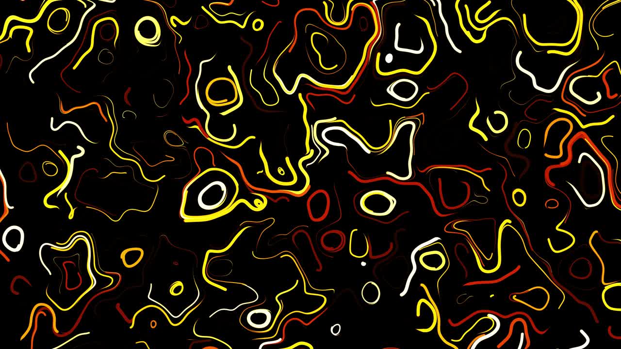 Abstract creative looped bg with curled lines like yellow trails on surface. Lines form swirling pattern like curle noise. Abstract 3d looping flowing animation as bright creative festive bg
