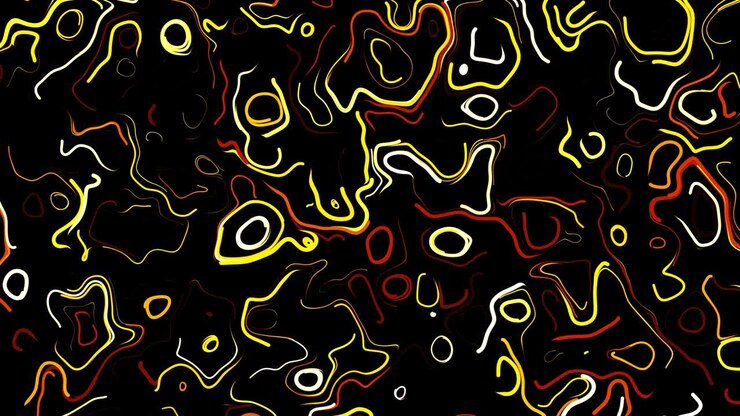 Abstract creative looped bg with curled lines like yellow trails on surface. Lines form swirling pattern like curle noise. Abstract 3d looping flowing animation as bright creative festive bg