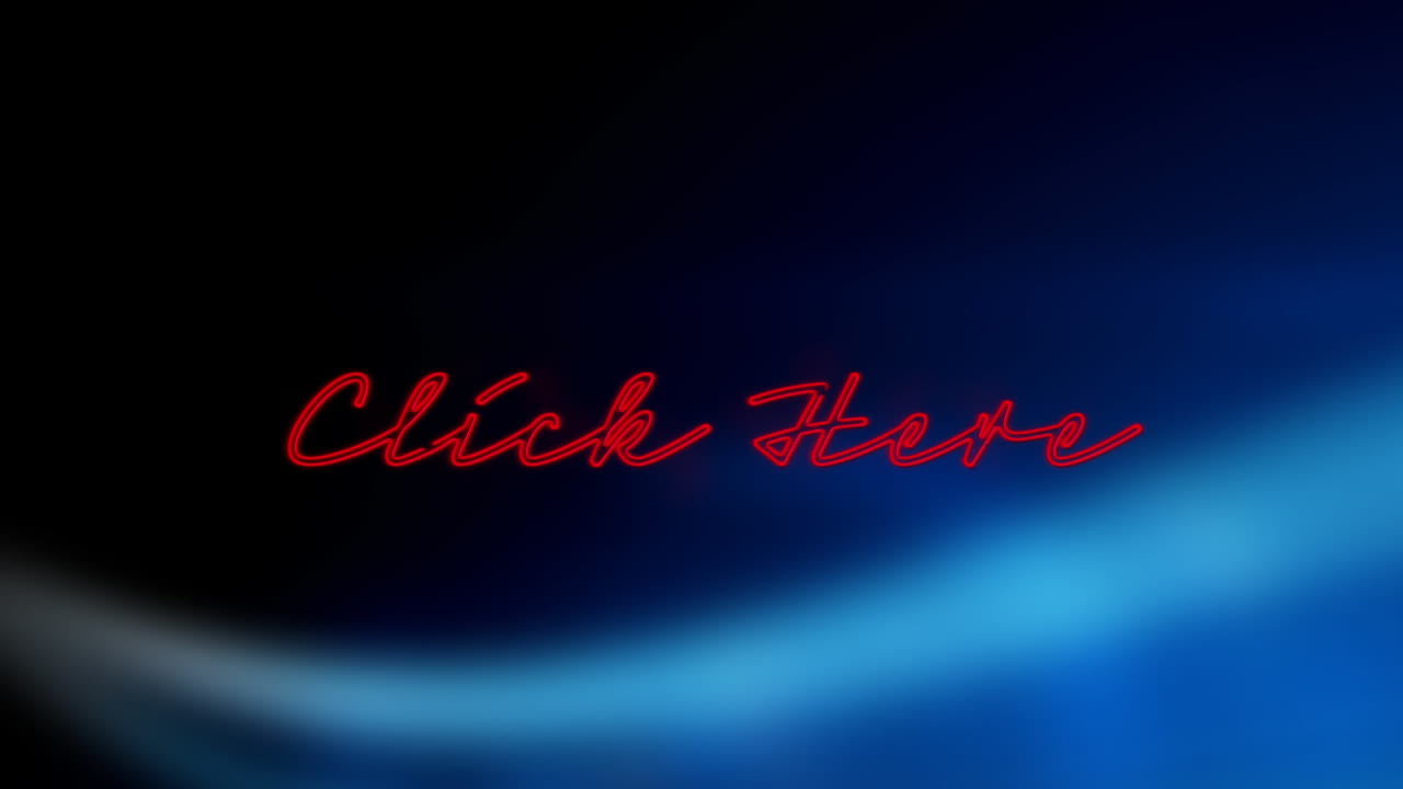 animación de palabras de estilo neón rojo haga clic aquí parpadeando sobre un fondo azul oscuro