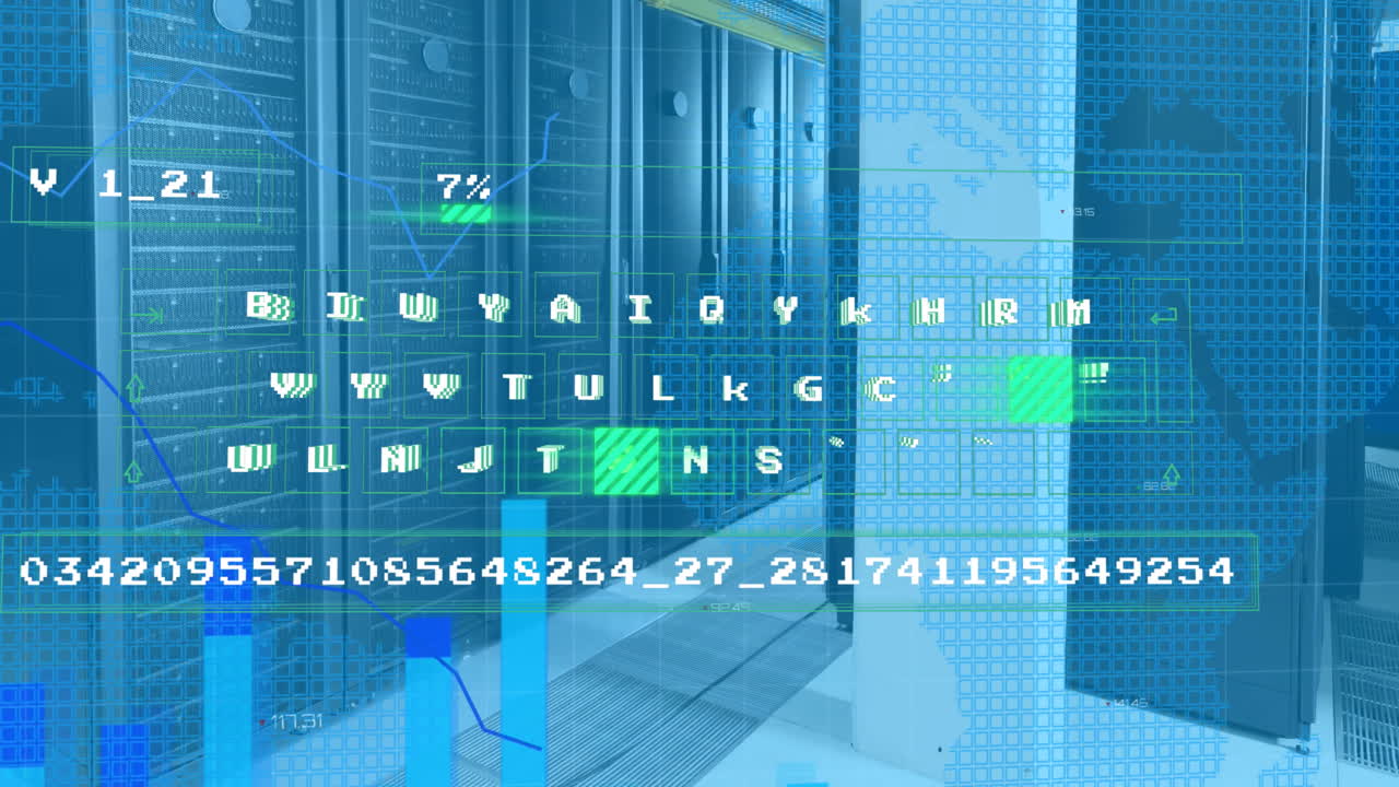 animación del procesamiento de datos a través de servidores informáticos