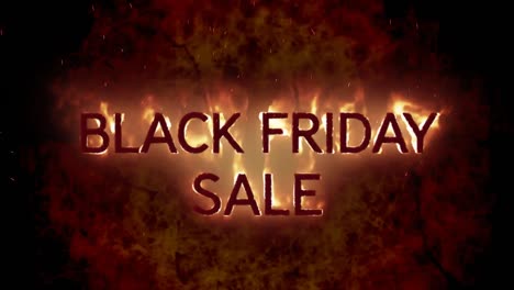 animation of black friday sale text in burning flames over brown background