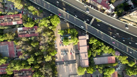 drone shot of periferico and residential zone in mexico city