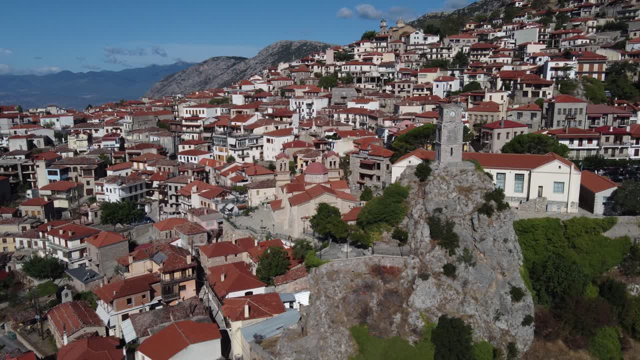 Aerial View of a Mountain Village in Greece