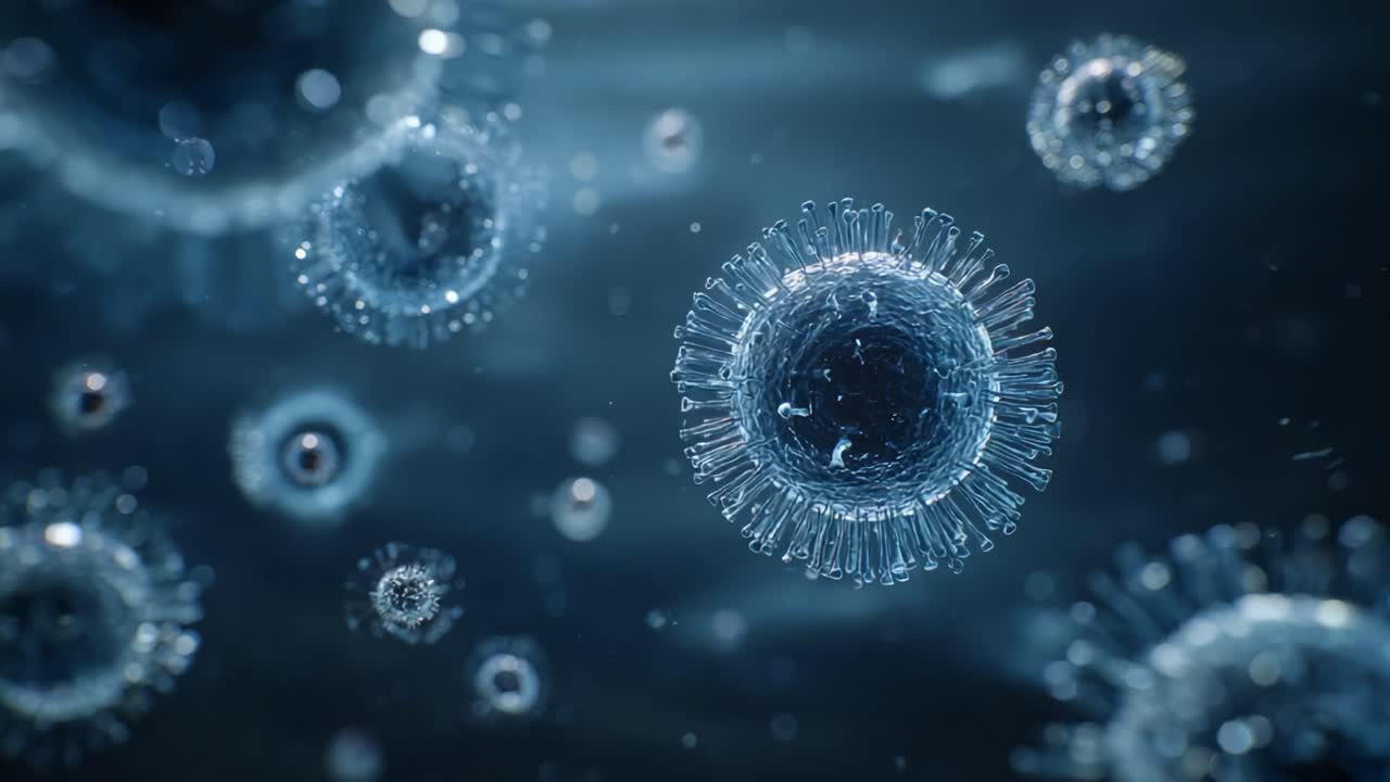 Intricate Microscopic View of Viruses: A Deep Dive into the Structure and Behavior of Viral Particles in a Fluid Environment