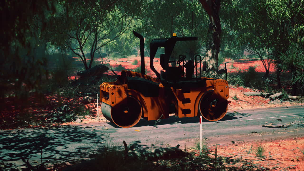 숲 속 의 도로 롤러 트랙터