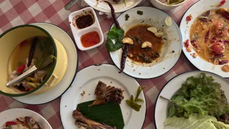 finished meal on a checkered tablecloth