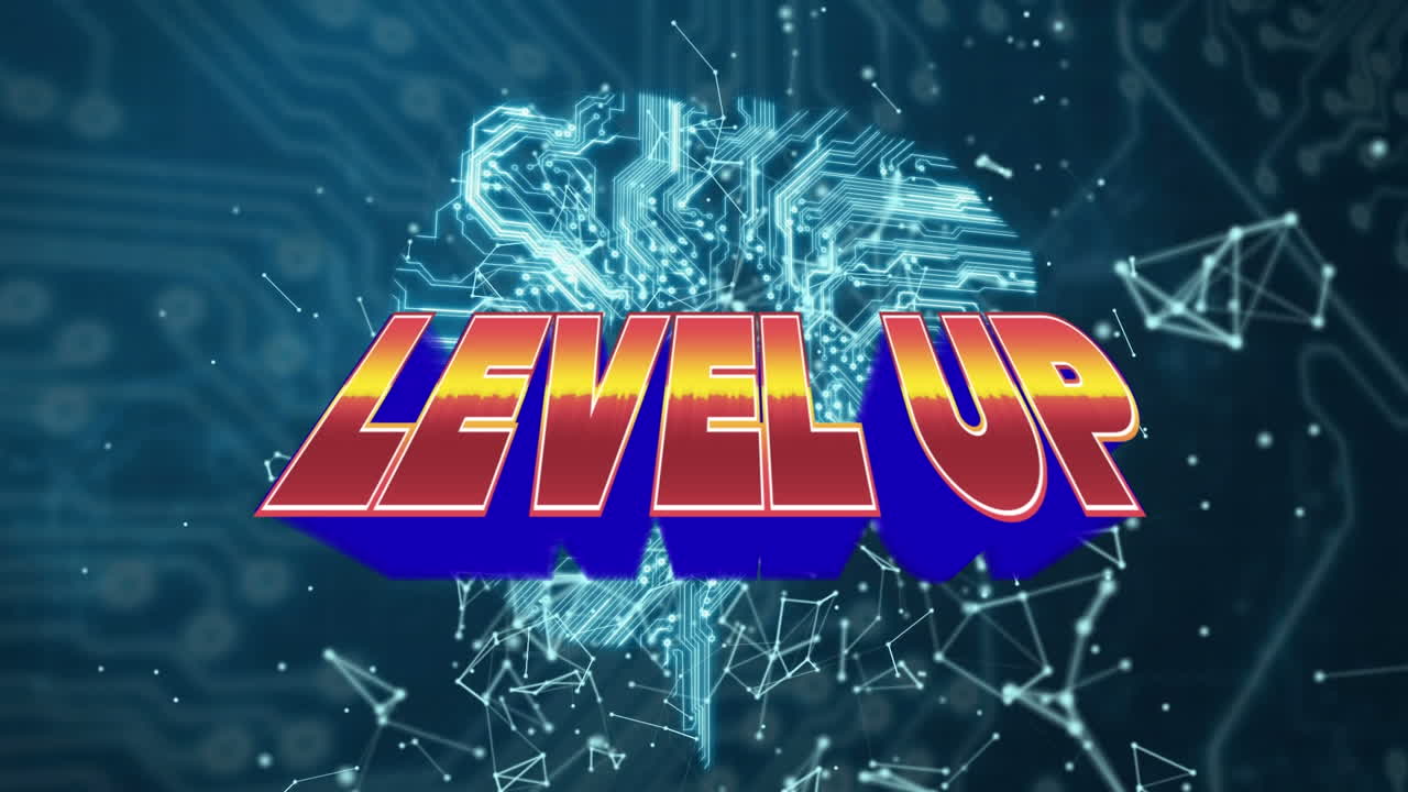 지구상에서 레벨을 올리는 애니메이션, 녹색 배경에 연결 및 조명