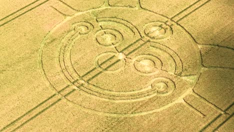 jester crop circle close up aerial view circling cloud shadows passing over rural wheat field