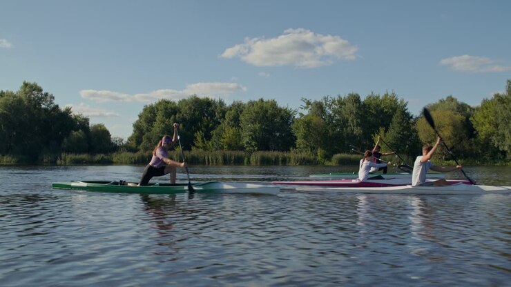 People Canoeing and Kayaking on a River
