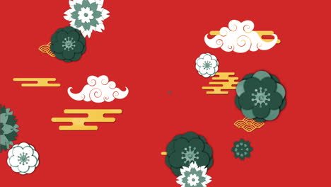 Animation-of-chinese-pattern-and-decoration-on-red-background