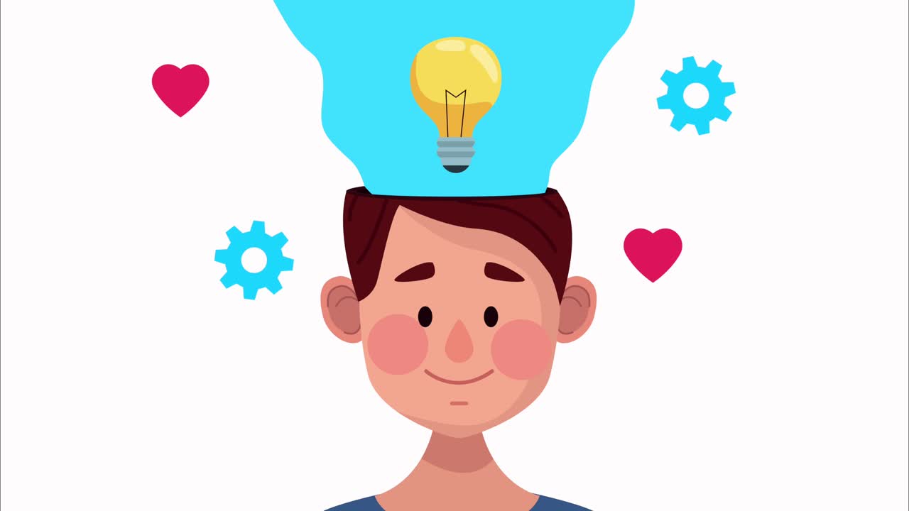 animación de salud mental con joven y bombilla
