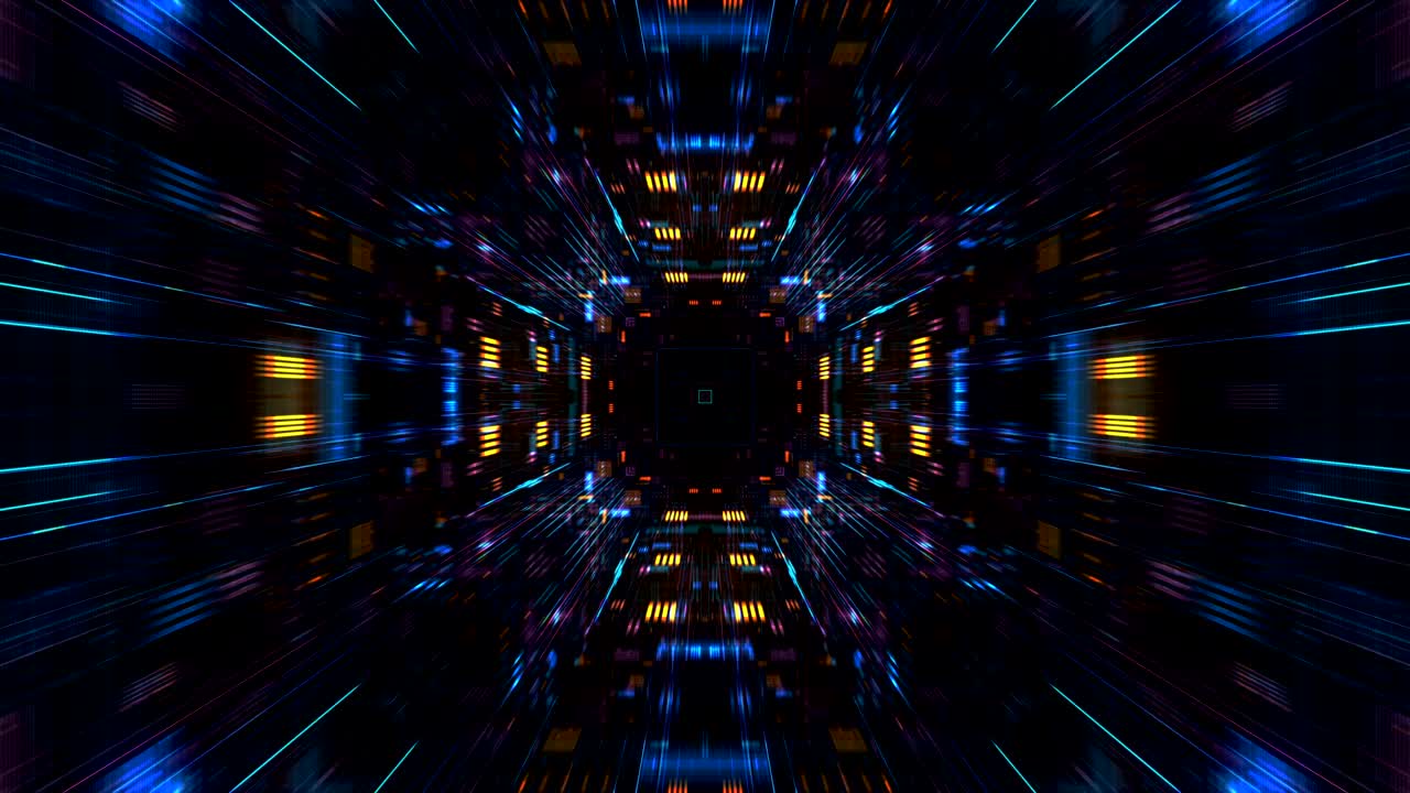 Flight into cosmic futuristic HUD tunnel seamless VJ loop. 4K 3D render loop