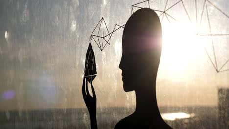 silhouette of person holding ethereum symbol, sunset view