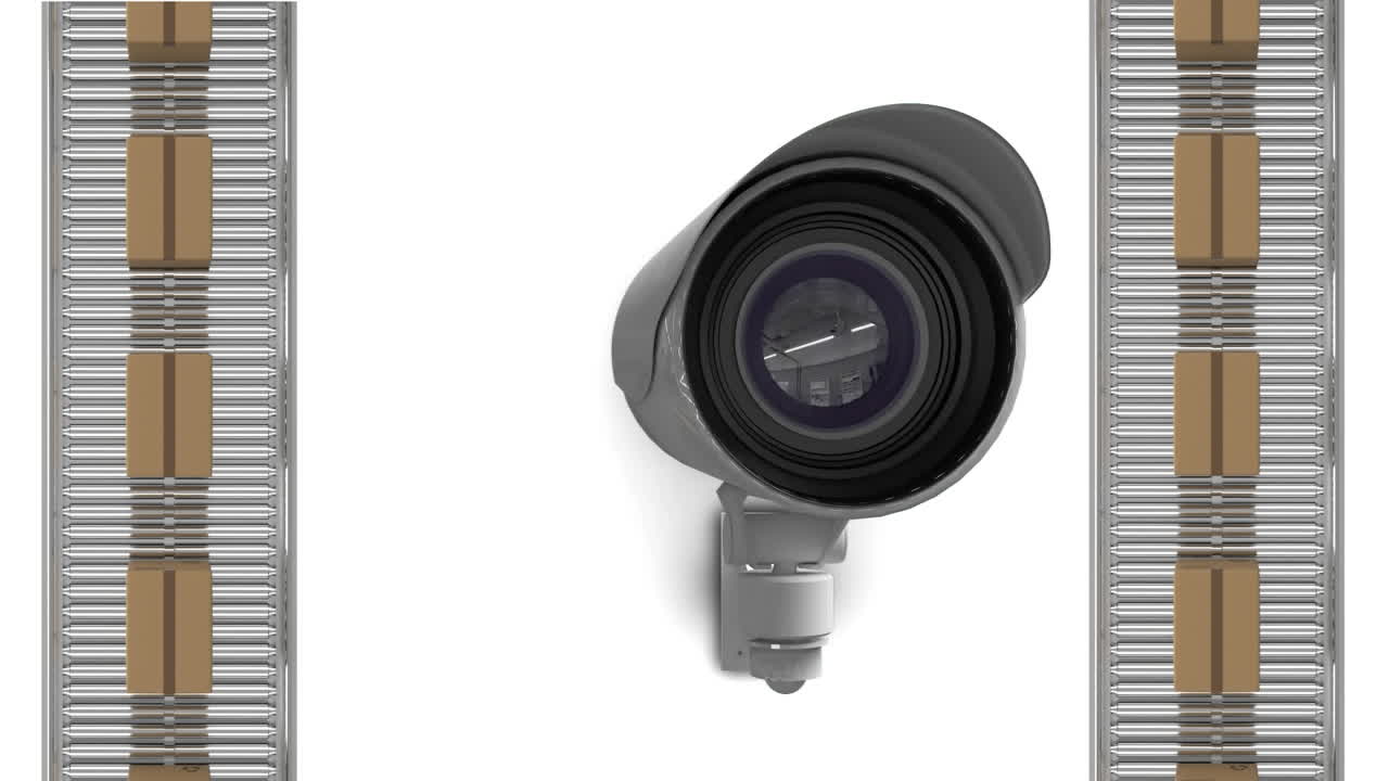 cámara de cctv y cajas en cintas transportadoras