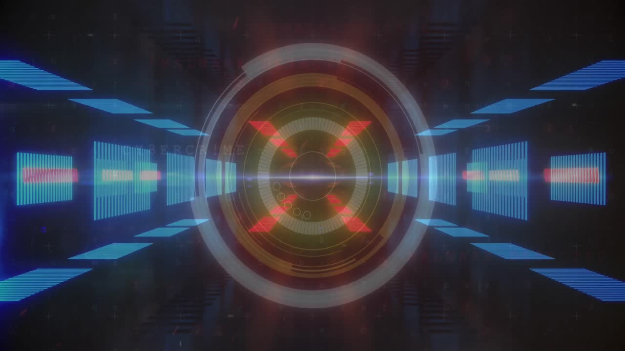 animación de rectángulos azules y rojos de neón brillantes con escaneo de alcance