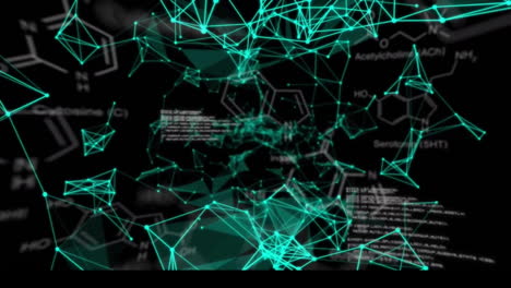 Animation of network of connections with data processing on black background