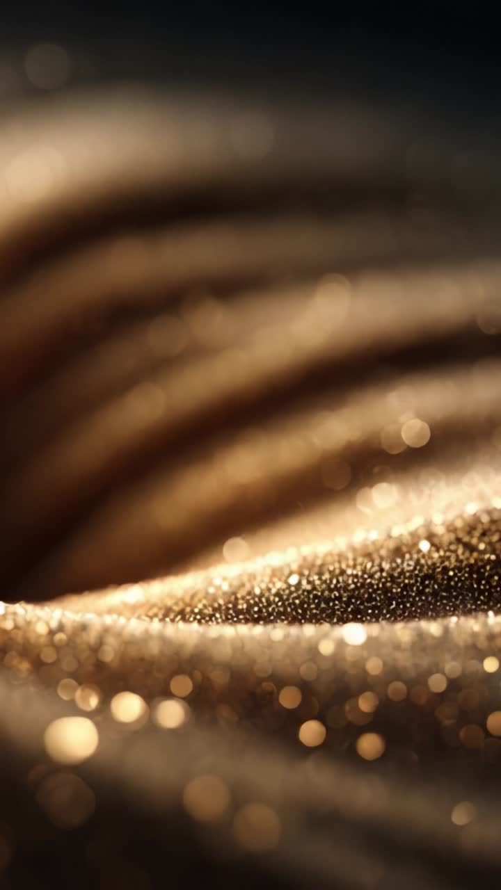 Ondulazioni Eleganti del Tessuto: Un Primo Piano Intricato di Texture Lussuose Esaltate da Riflessi di Luce Scintillanti e Dettagli di Particelle Luccicanti