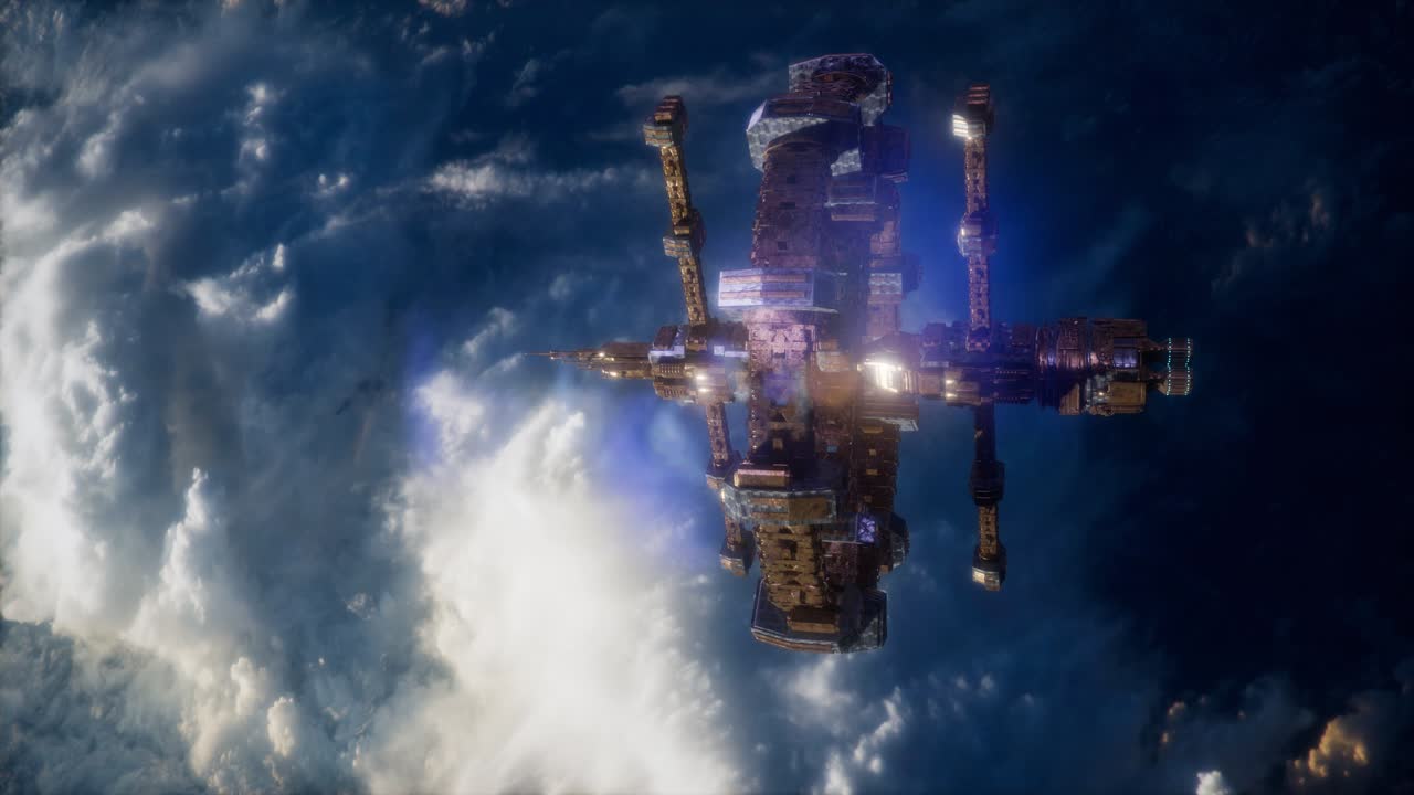 지구 위 에 있는 우주 공간 에 있는 국제 우주 정거장