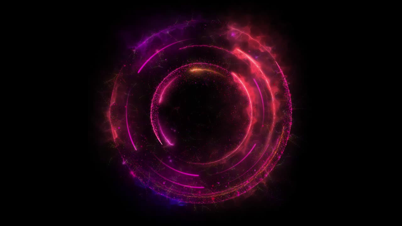 bucle sin costuras. animación de un portal red geométrico redondo formado por partículas y rastros de energía aislados en fondo negro con alpha luma matte vfx cg 4k. puerta espacial. ciencia ficción. futurista.