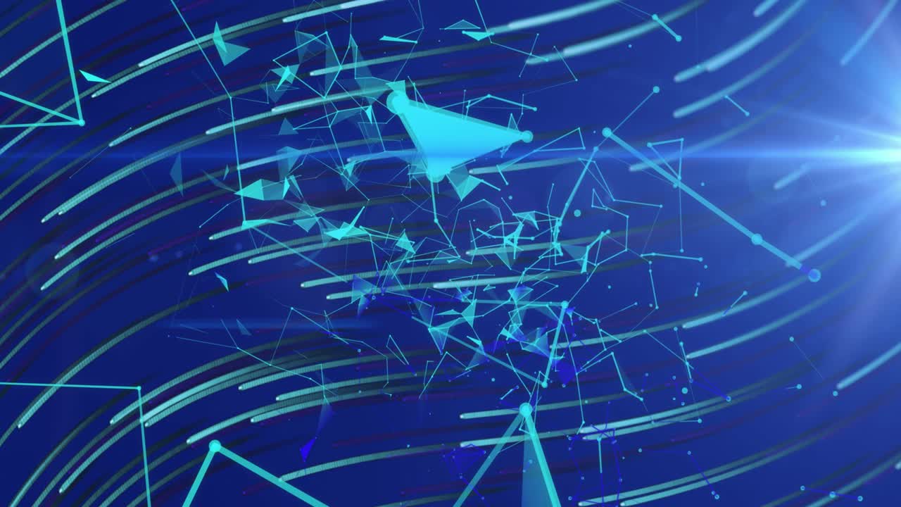 animación de redes y luces azules brillantes que se mueven sobre un fondo azul