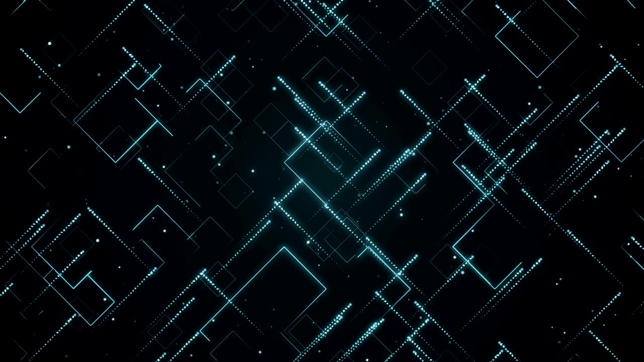 Abstract technologic background with stripes and particles. Animation of seamless loop.