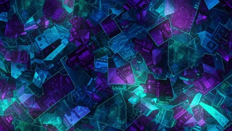 a mesmerizing digital collage showcasing intricate geometric shapes intertwined with vivid patterns and colors, creating a captivating visual tapestry of modern technology