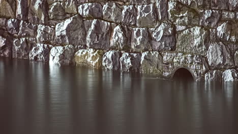 tide ebbs below a sea wall and drainage pipe - time lapse