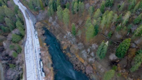 Flying-over-Frozen-Jackson-Lake,-California