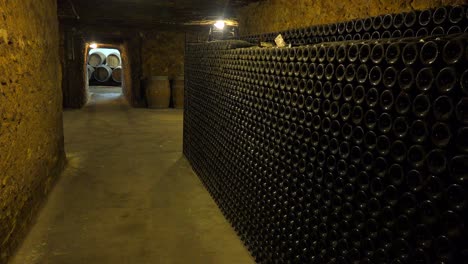 a dimly lit wine cellar