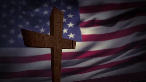 Animation-of-christian-cross-over-waving-flag-of-usa