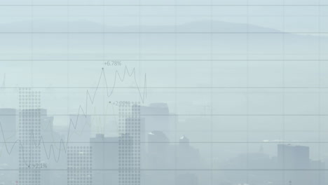 statistical data processing over grid network against aerial view of cityscape