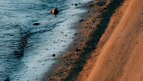 Kontrast-Der-Farben-Des-Flusswassers,-Das-Auf-Den-Sand-Trifft