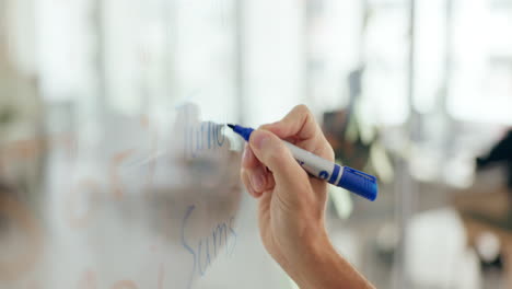 person writing on a whiteboard in an office