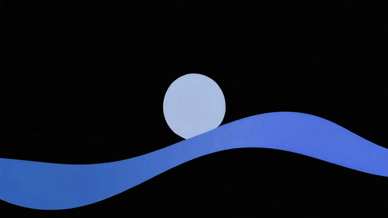 Animazione astratta di cerchi blu che si muovono su una linea ondulata