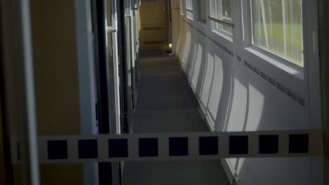 inside an ice high-speed train, a view of the corridor with a blocked-off section