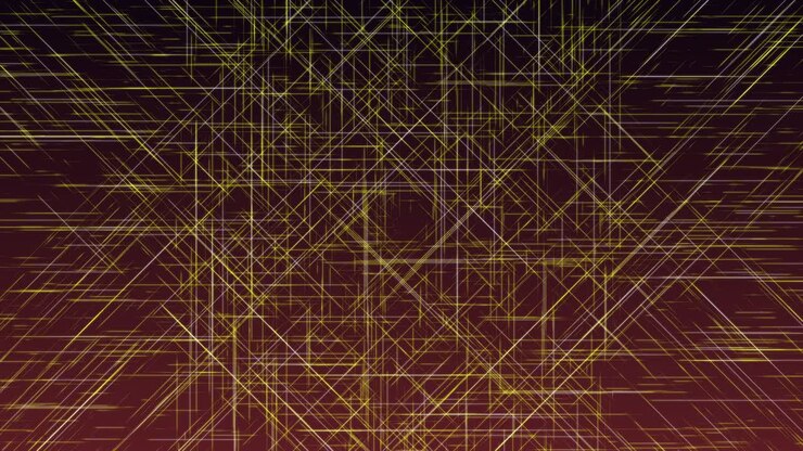 Abstract square background yellow line glow animation moving slow on red background. 4K art concept.
