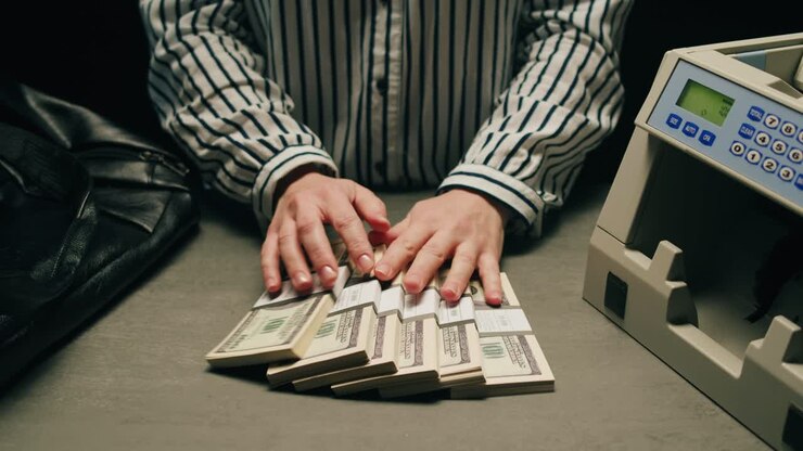 Specialised police officer Counting dollar banknotes in crime lab, conceptual image. High quality 4k footage