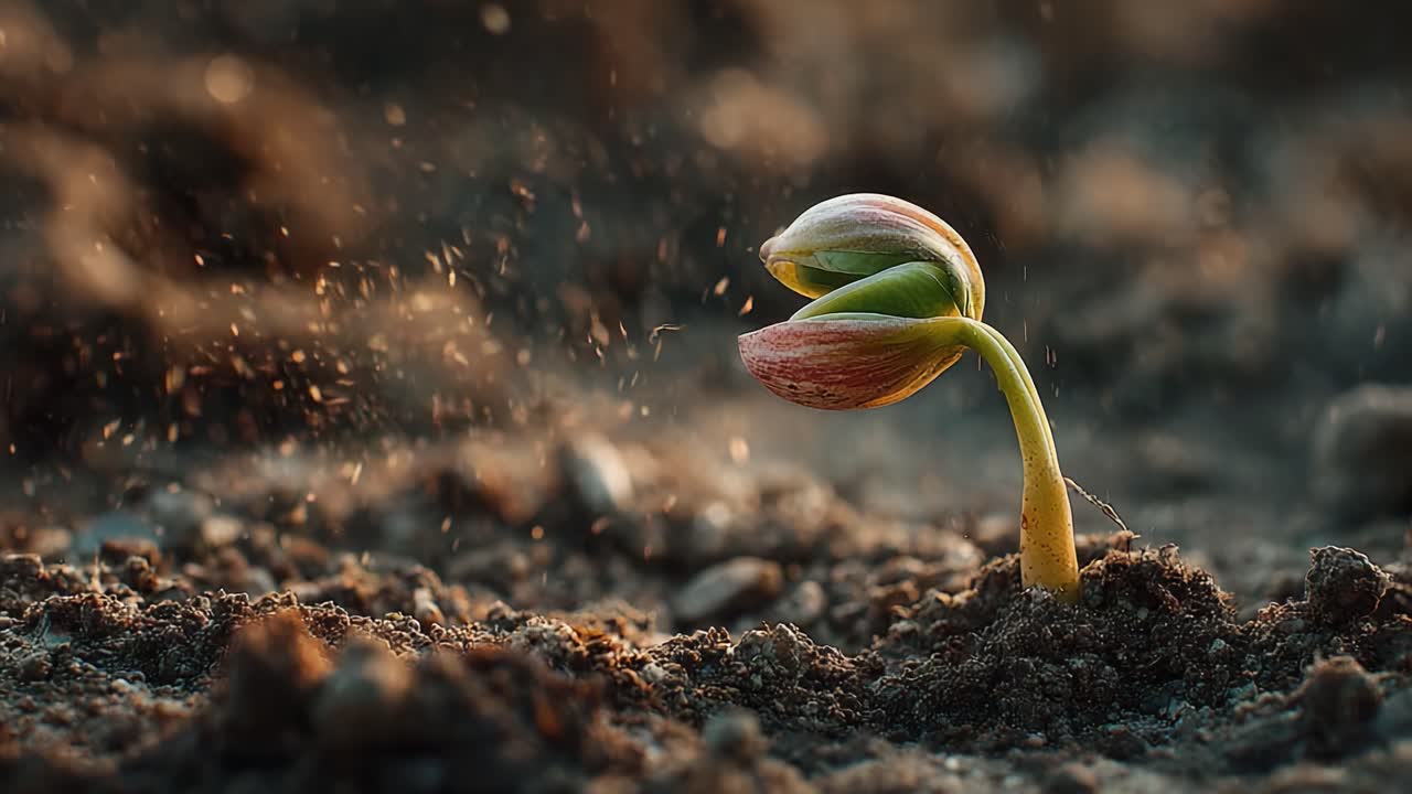 A Close-Up View of a Delicate Seedling Emerging from the Earth, Emphasizing Growth and Renewal in Nature's Cycle Under Soft Light Conditions