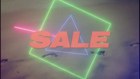 animation of sale text over neon pattern background