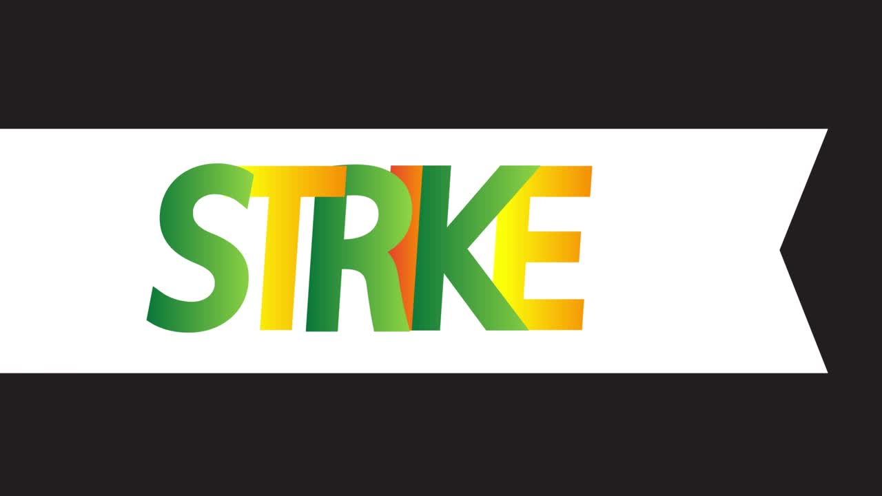 The word Strike on white banner