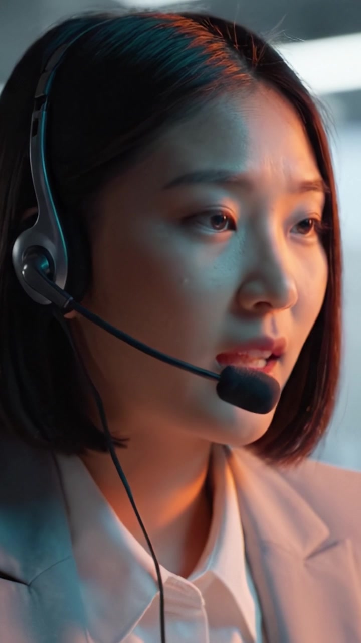 Agente di servizio clienti concentrato che indossa una cuffia, dimostrando professionalità e attenzione ai dettagli in un ambiente di lavoro moderno, impegnato nella comunicazione.