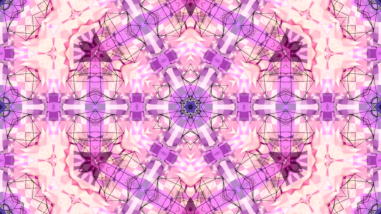 fondo abstracto poli geométrico bajo como un efecto de vidriera o caleidoscopio en movimiento en 4k. animación en bucle 3d, imágenes sin costuras en el popular estilo poli bajo. color violeta v1