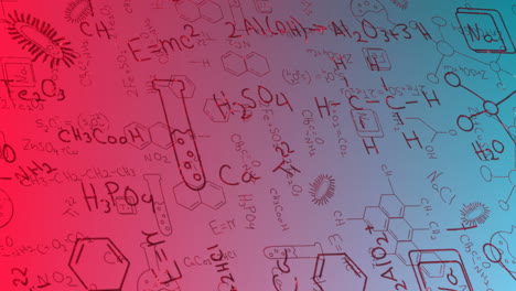 Animación-De-Diagramas-De-Elementos-Y-Ecuaciones-Químicas-Sobre-Fondo-Rojo-Y-Azul