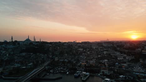 aerial view in istanbul golden horn with amazing sunset
