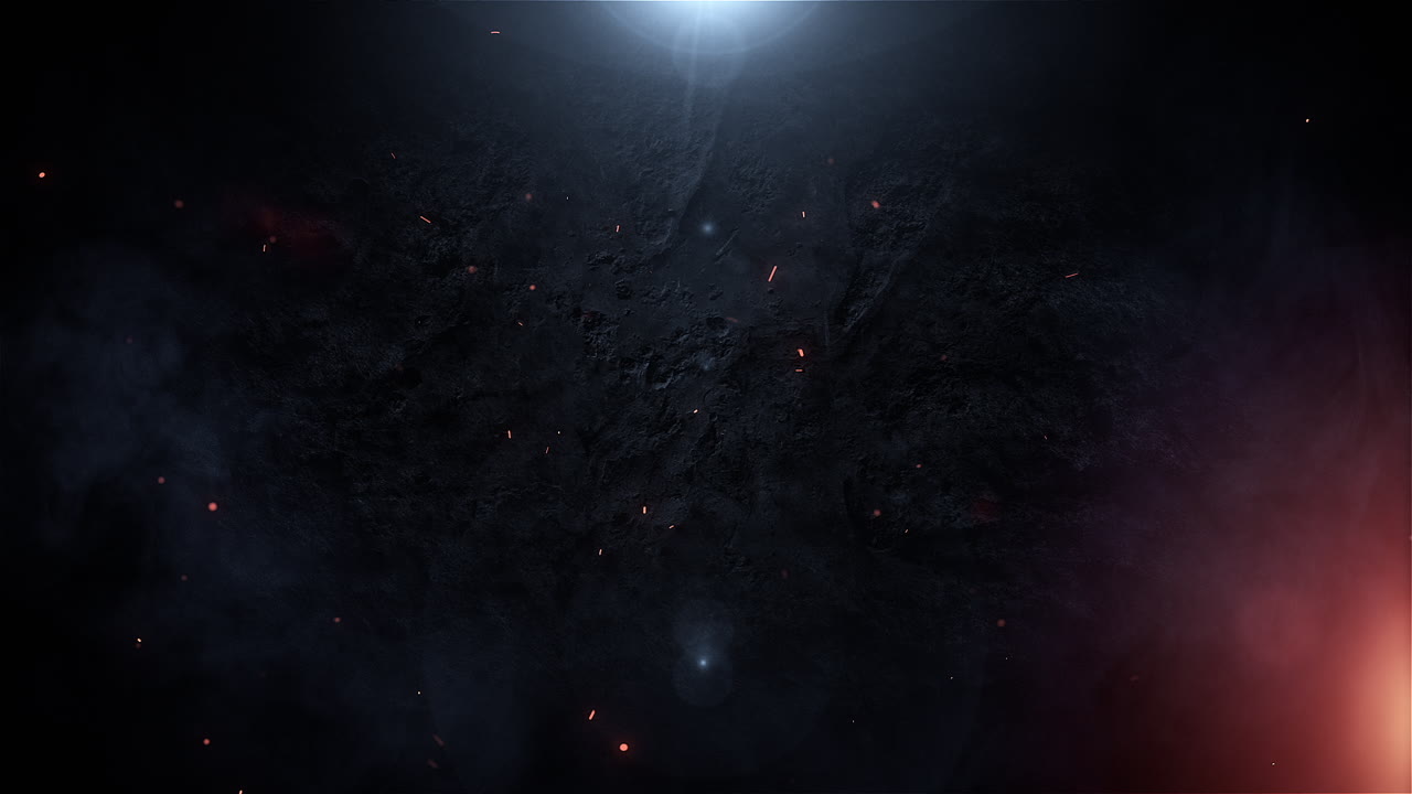 Cinematic Dark Background with Glowing Sparks and Lens Flare