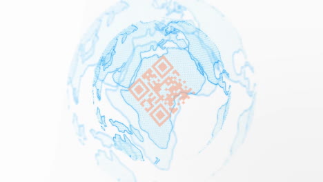 qr code animation over blue digital globe