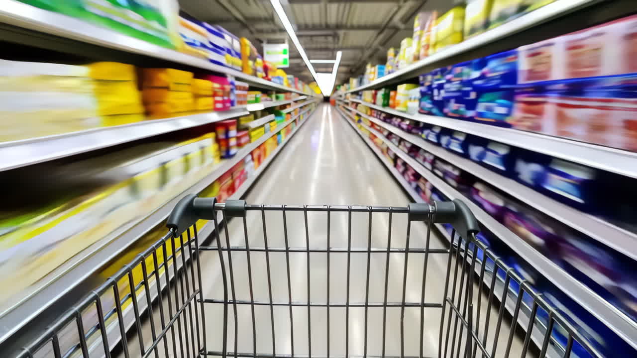 Grocery Store Aisle with Shopping Cart