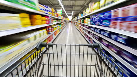 grocery store aisle with shopping cart